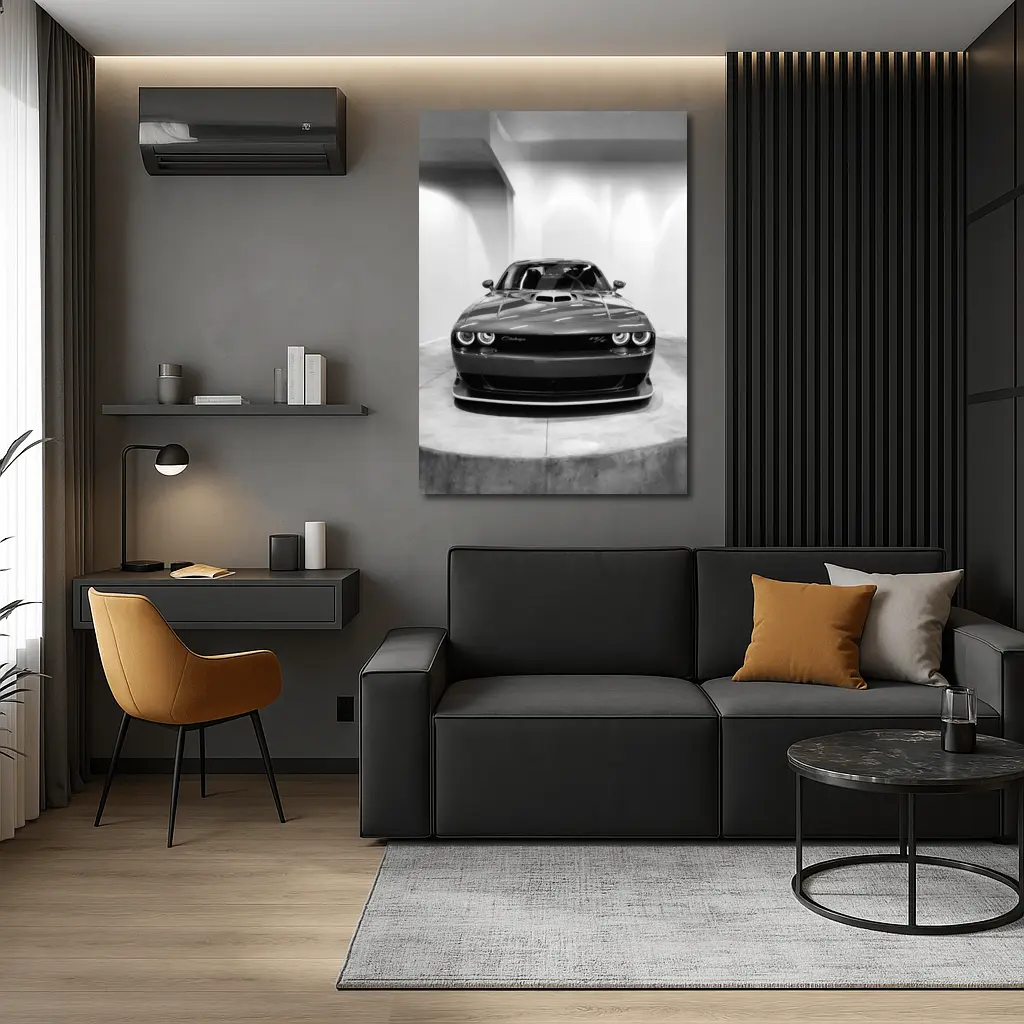 Dodge Challenger Front View Black White – Wall Art