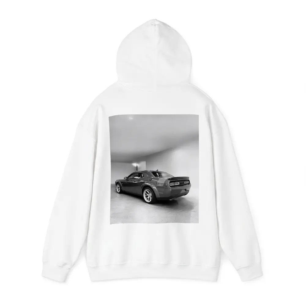 Dodge Challenger Gray Rear Garage Shot – Hoodies