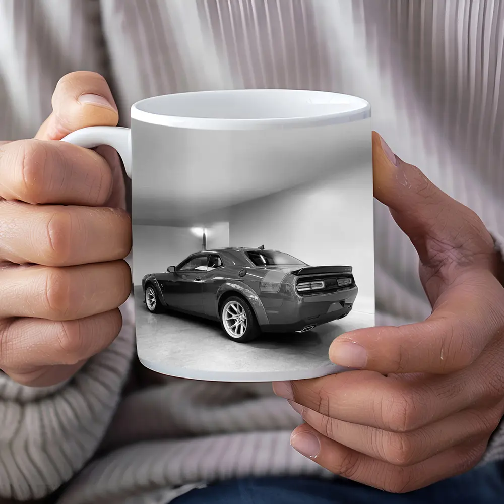 Dodge Challenger Gray Rear Garage Shot – Mugs