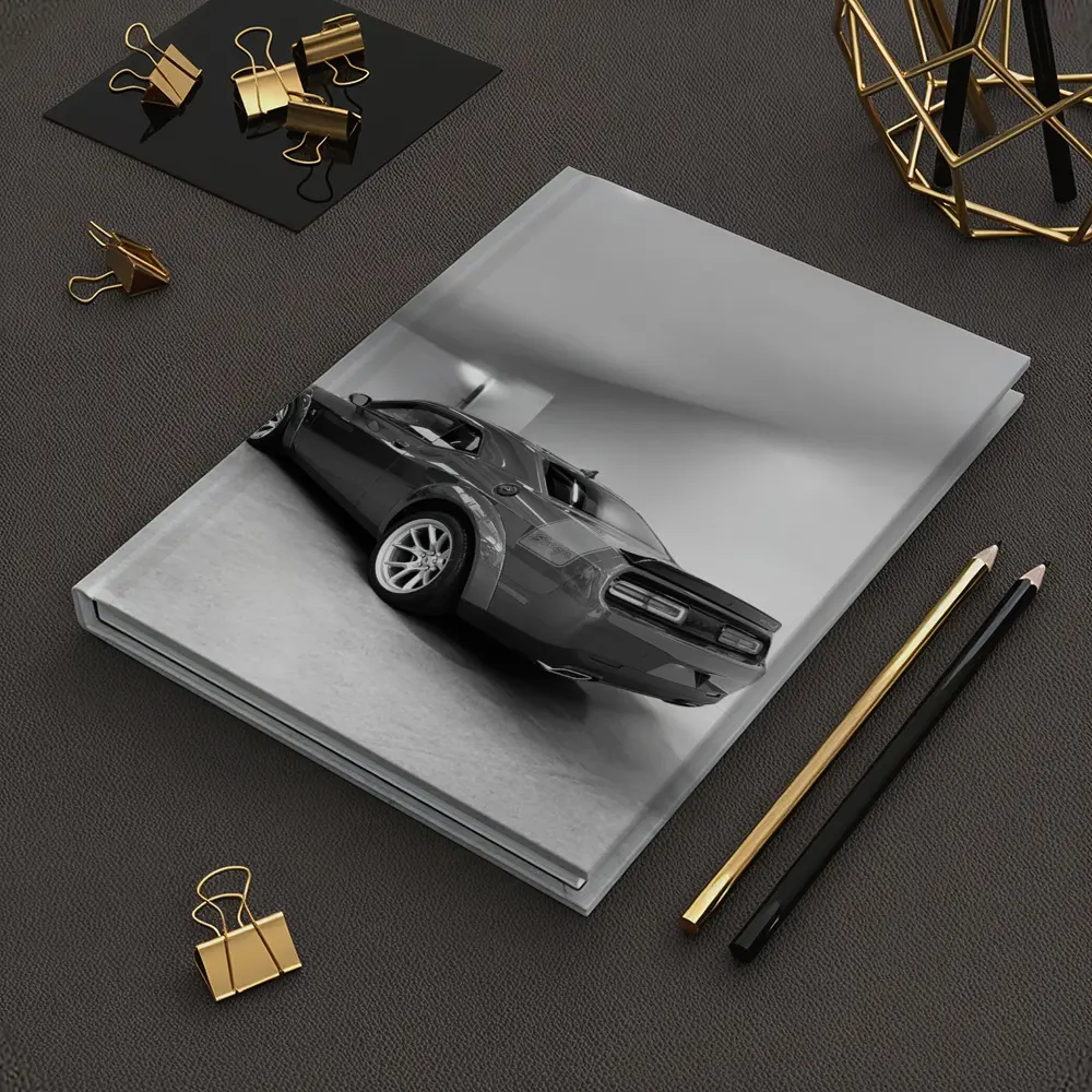 Dodge Challenger Gray Rear Garage Shot – Notebooks