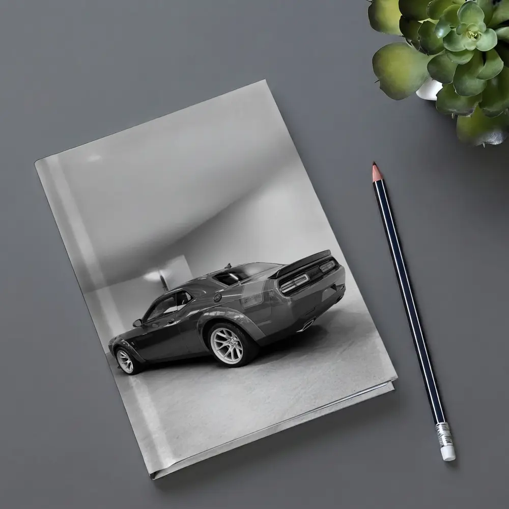 Dodge Challenger Gray Rear Garage Shot – Notebooks