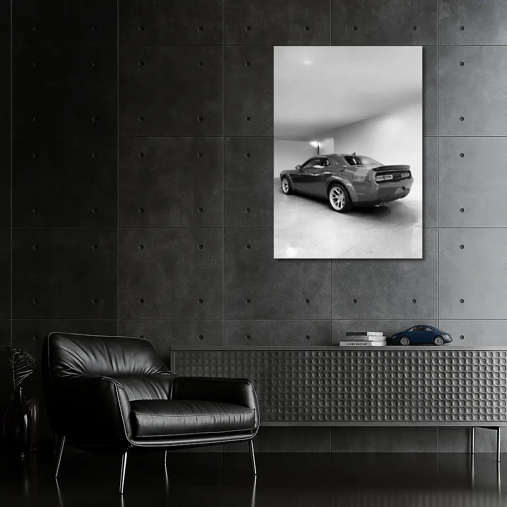 Dodge Challenger Gray Rear Garage Shot – Wall Art