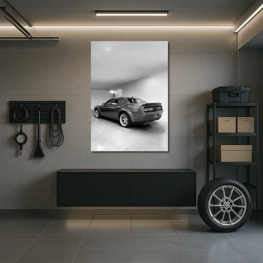 Dodge Challenger Gray Rear Garage Shot – Wall Art