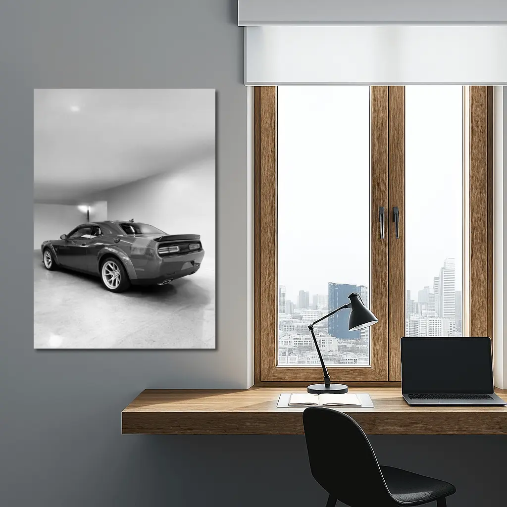 Dodge Challenger Gray Rear Garage Shot – Wall Art