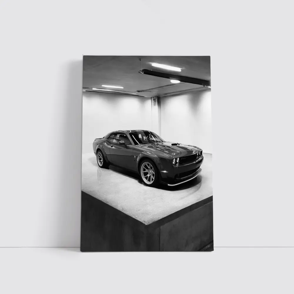 Dodge Challenger Gray Parked Indoor Garage – Wall Art