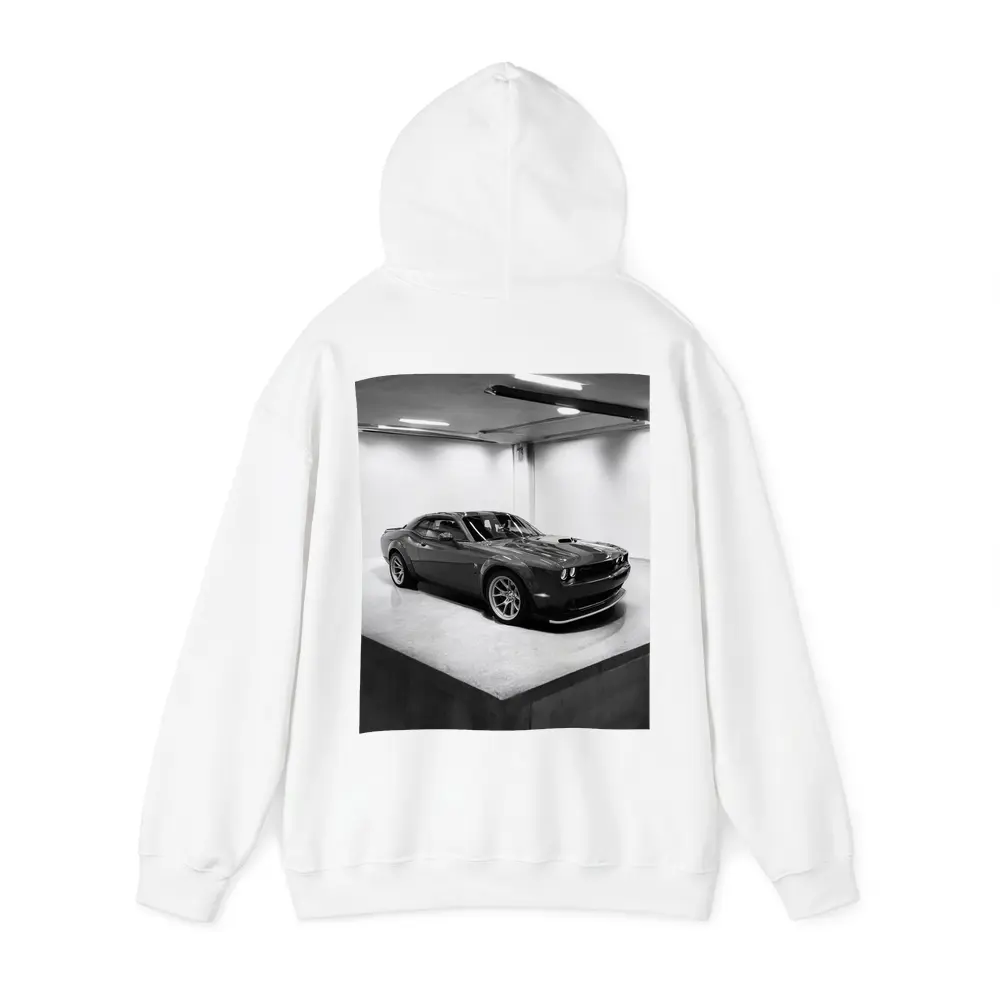 Dodge Challenger Gray Parked Indoor Garage – Hoodies