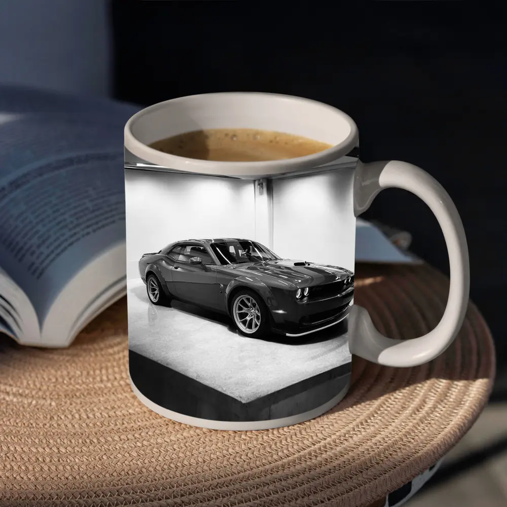 Dodge Challenger Gray Parked Indoor Garage – Mugs