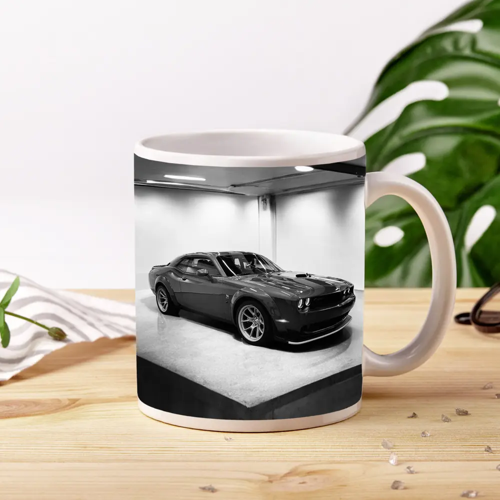 Dodge Challenger Gray Parked Indoor Garage – Mugs