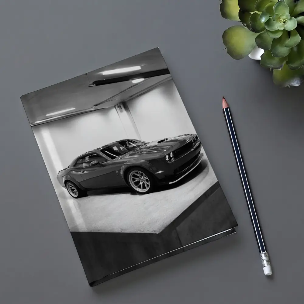 Dodge Challenger Gray Parked Indoor Garage – Notebooks