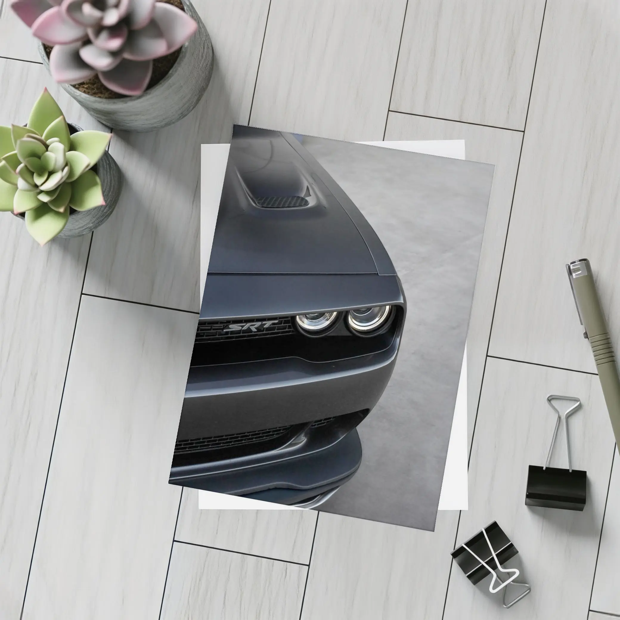 Dodge Challenger SRT Front Close Up Gray – Postcards
