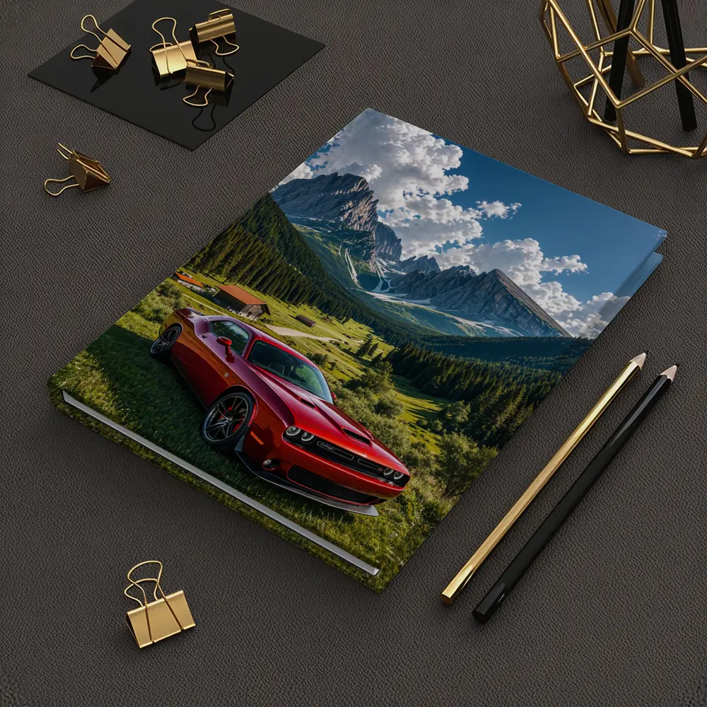 Dodge Challenger Red Muscle Car Mountain Valley – Notebooks