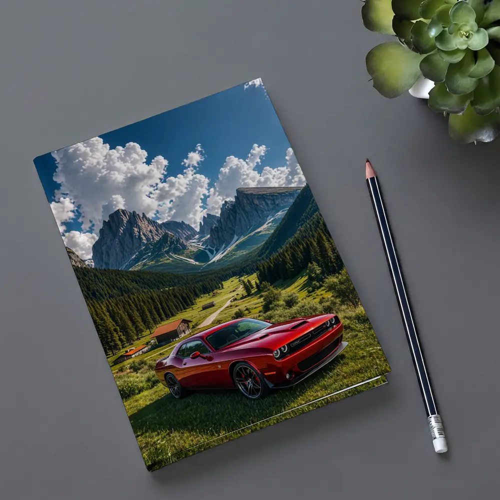 Dodge Challenger Red Muscle Car Mountain Valley – Notebooks