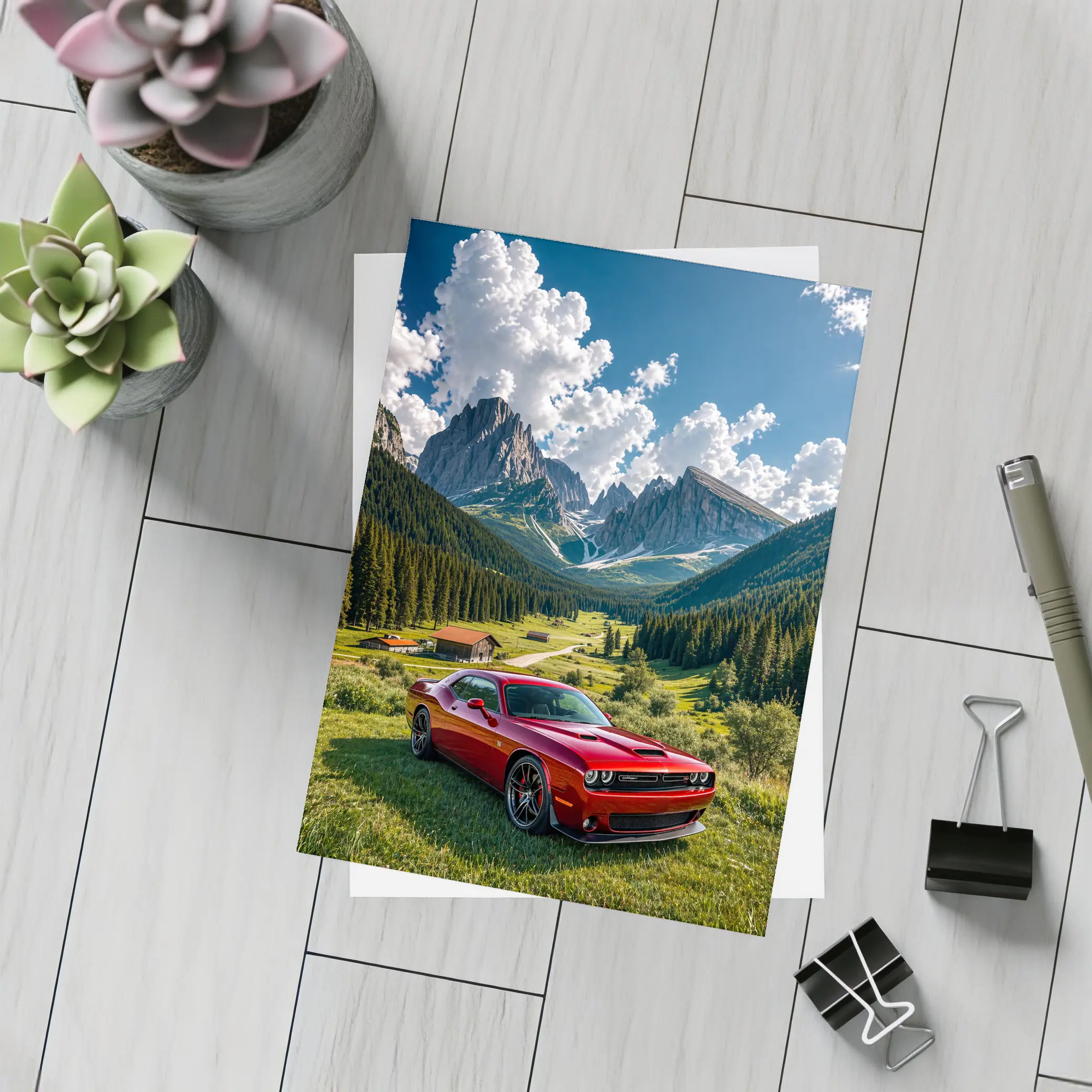 Dodge Challenger Red Muscle Car Mountain Valley – Postcards