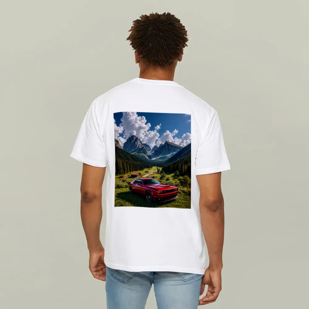 Dodge Challenger Red Muscle Car Mountain Valley – T-Shirts