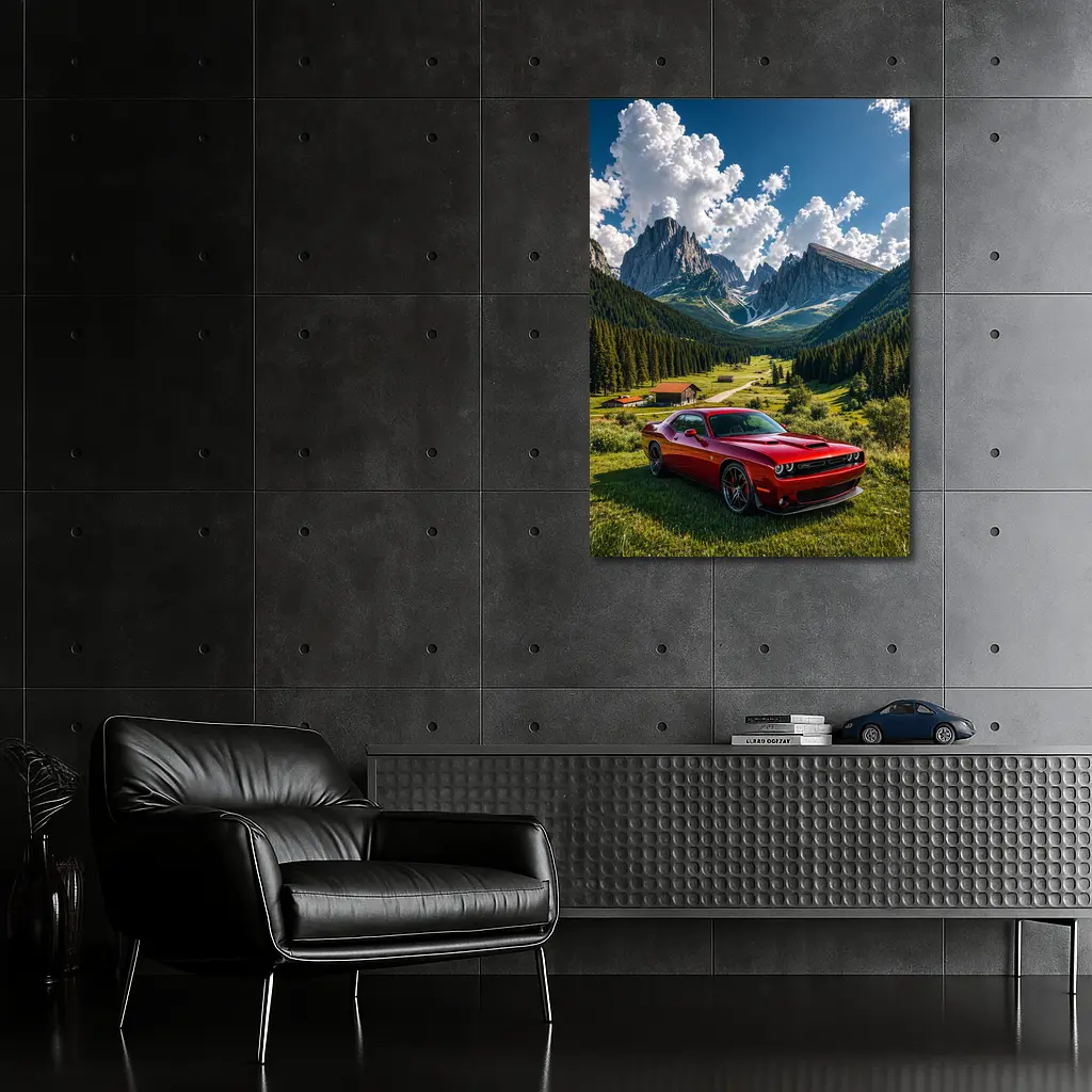 Dodge Challenger Red Muscle Car Mountain Valley – Wall Art