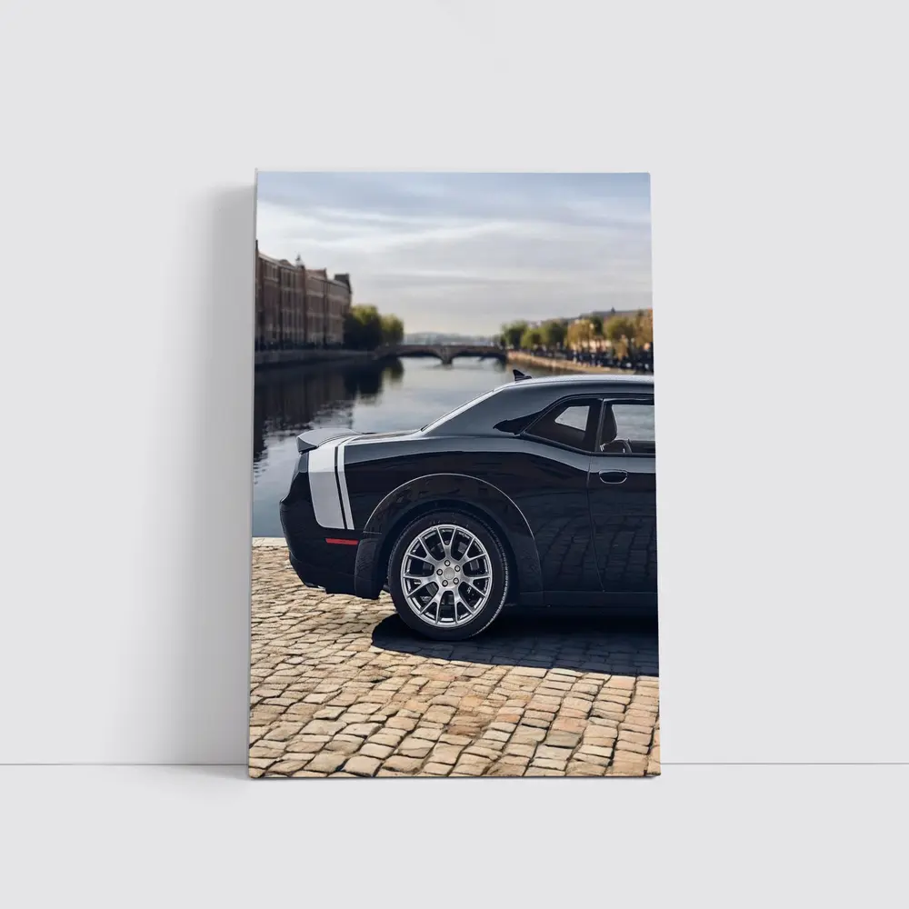 Dodge Challenger Black Muscle Car European City – Wall Art