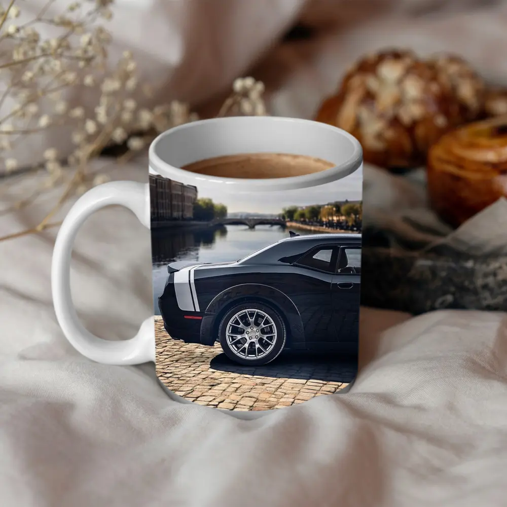 Dodge Challenger Black Muscle Car European City – Mugs