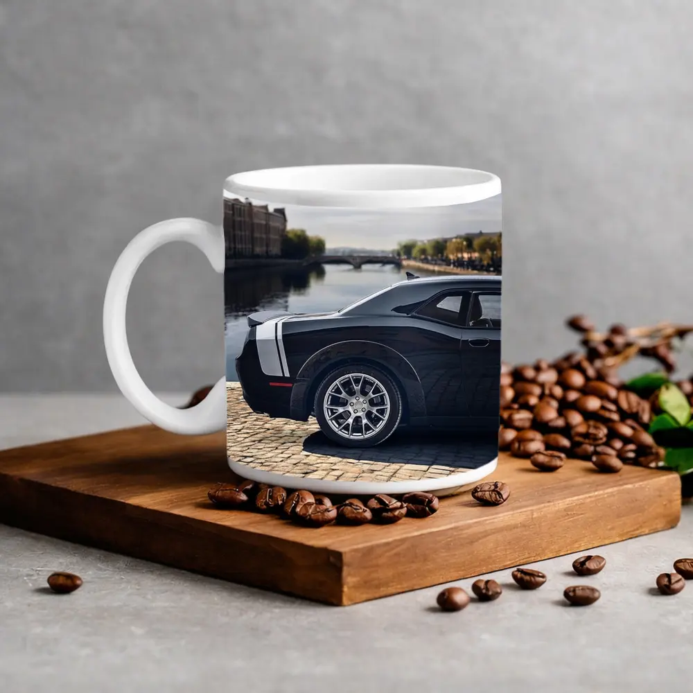 Dodge Challenger Black Muscle Car European City – Mugs