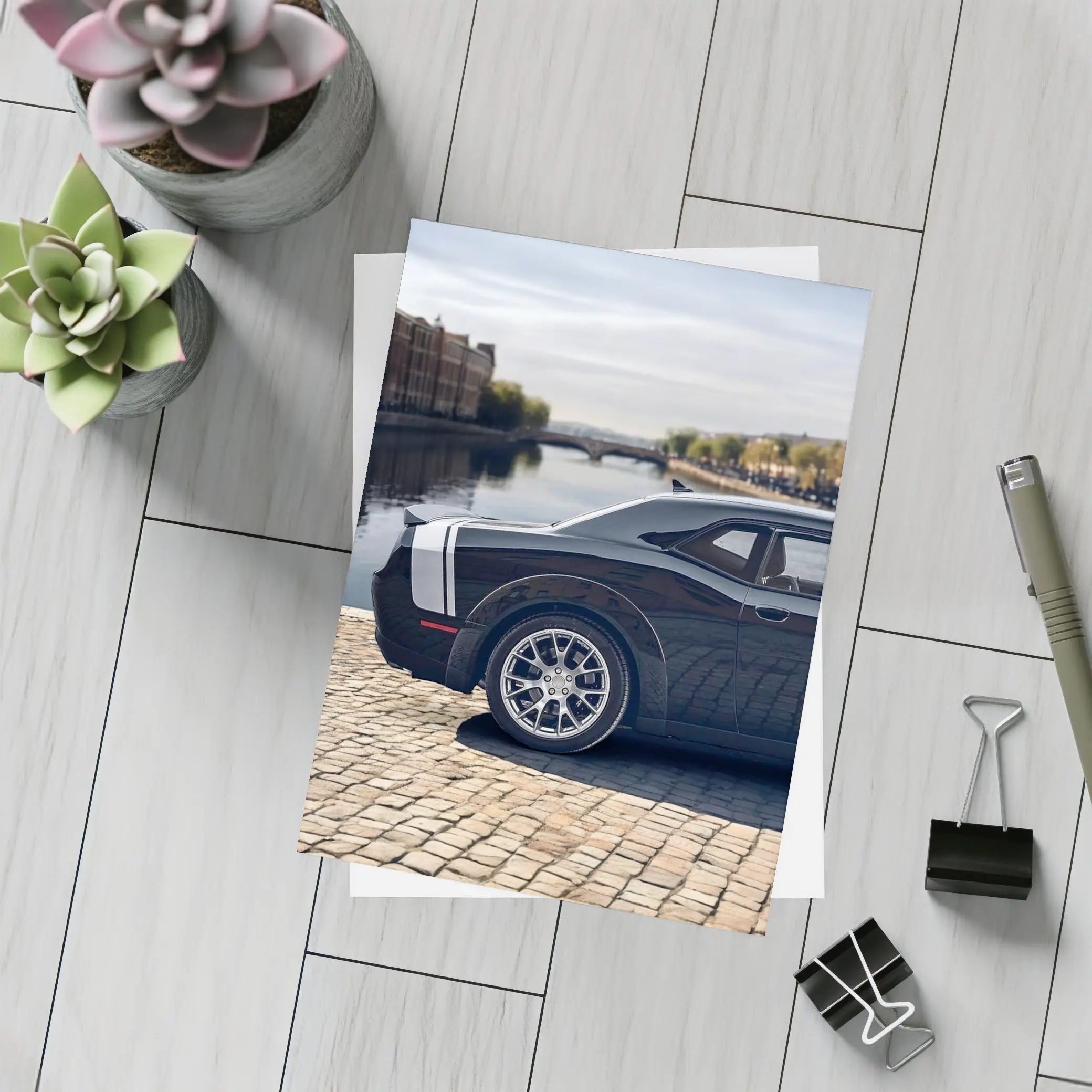 Dodge Challenger Black Muscle Car European City – Postcards