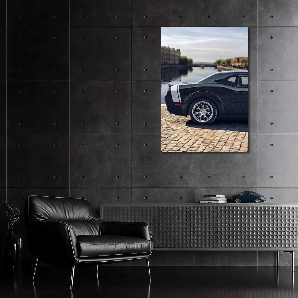 Dodge Challenger Black Muscle Car European City – Wall Art