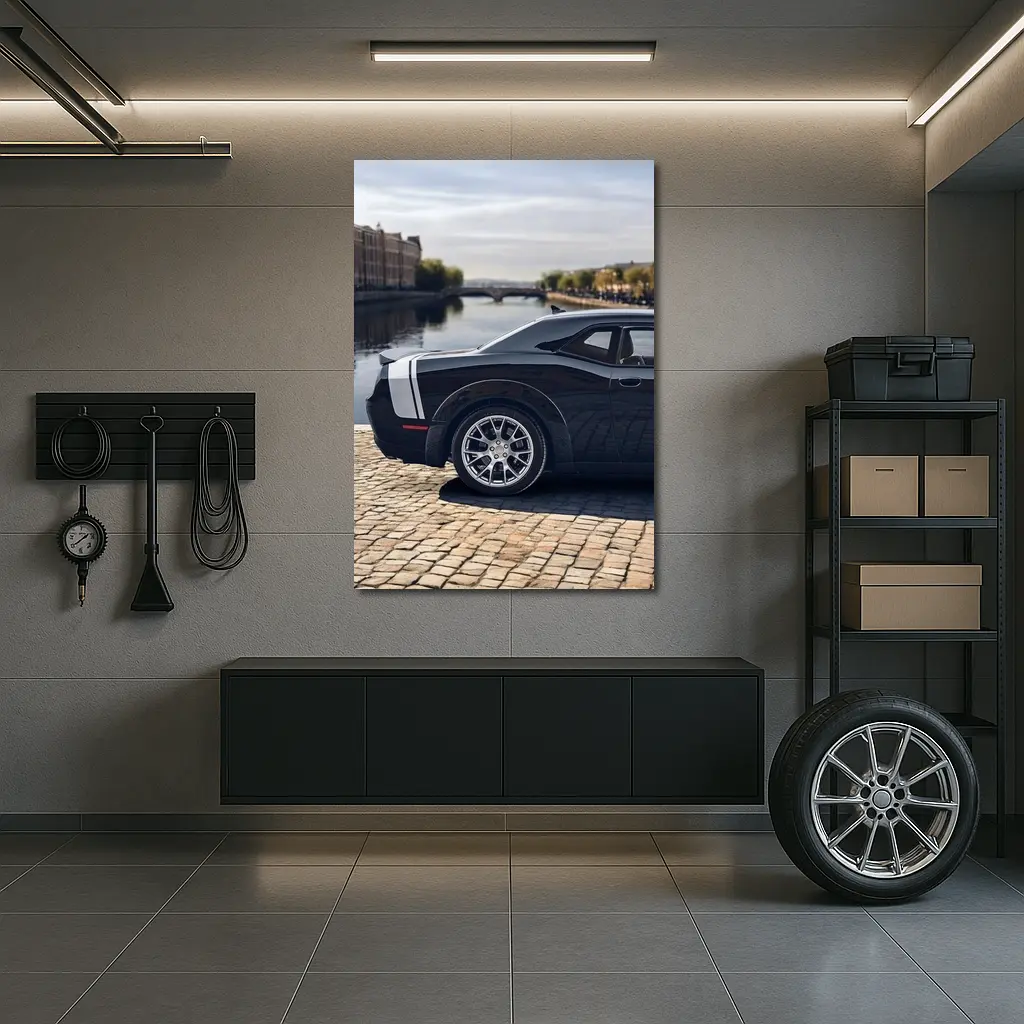 Dodge Challenger Black Muscle Car European City – Wall Art