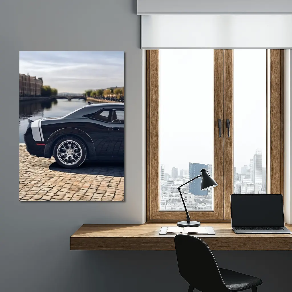 Dodge Challenger Black Muscle Car European City – Wall Art