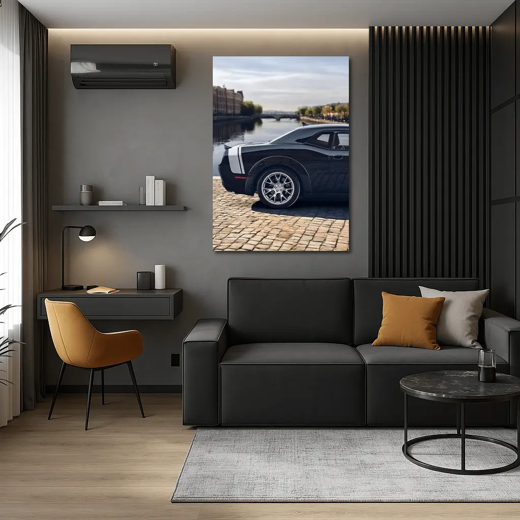 Dodge Challenger Black Muscle Car European City – Wall Art