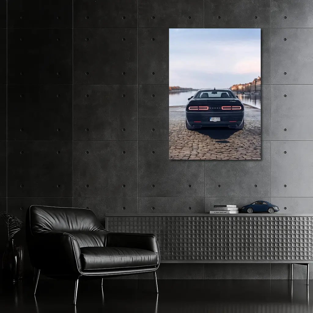 Dodge Challenger Rear View European Riverfront – Wall Art