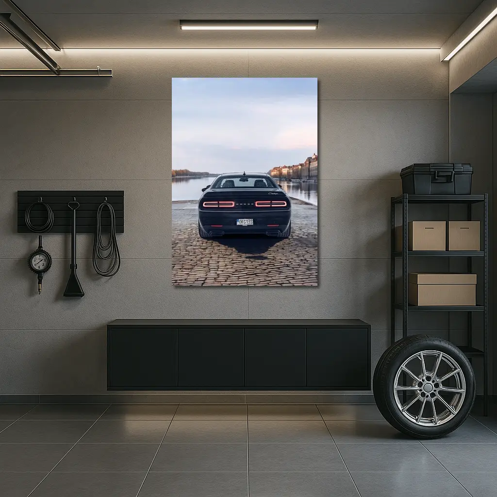Dodge Challenger Rear View European Riverfront – Wall Art