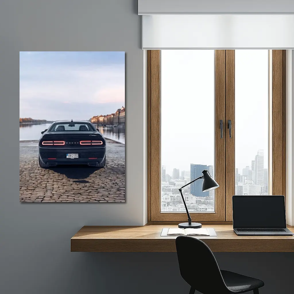 Dodge Challenger Rear View European Riverfront – Wall Art