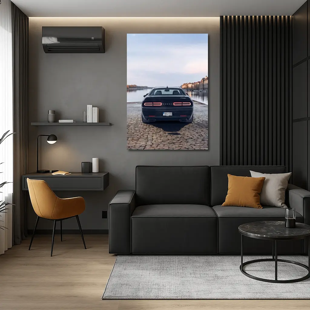 Dodge Challenger Rear View European Riverfront – Wall Art