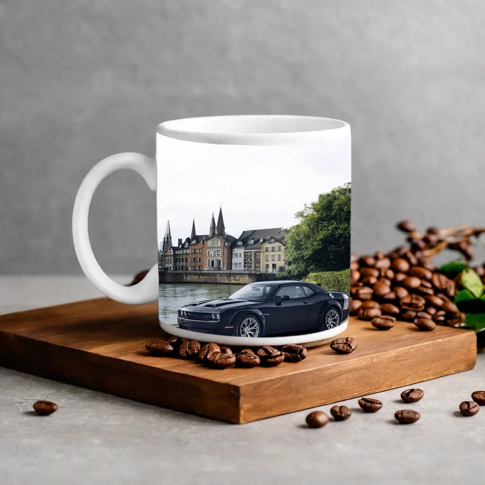 Dodge Challenger Black Muscle Car European City – Mugs