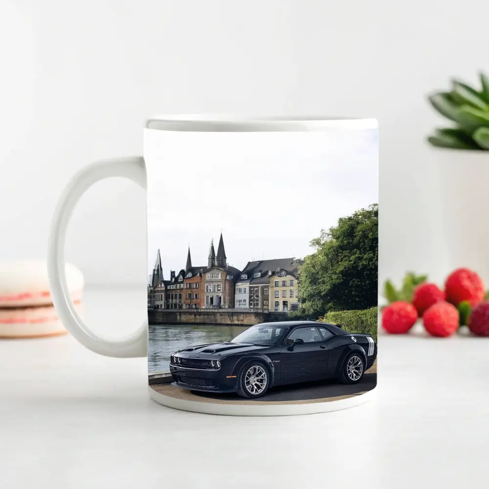 Dodge Challenger Black Muscle Car European City – Mugs