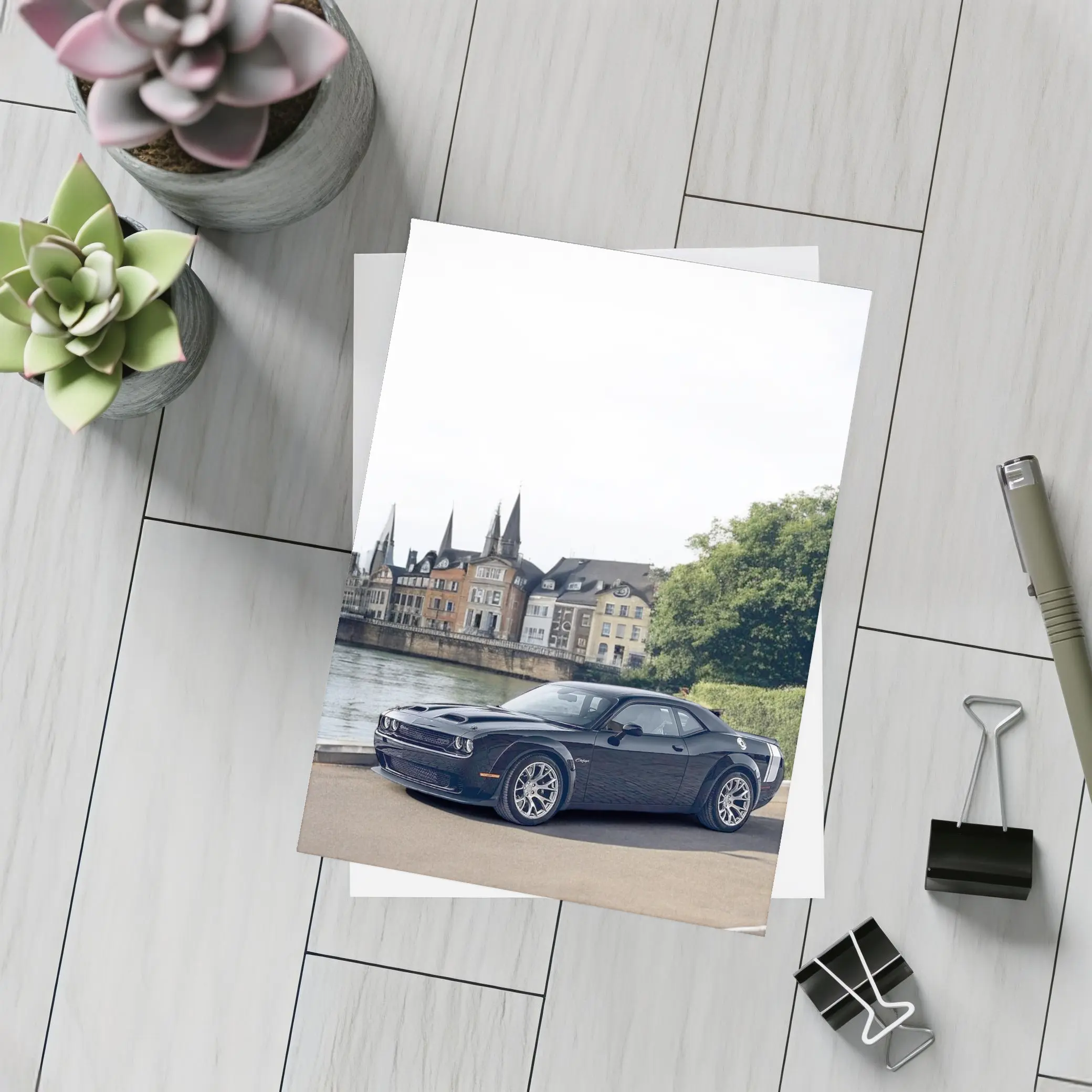 Dodge Challenger Black Muscle Car European City – Postcards