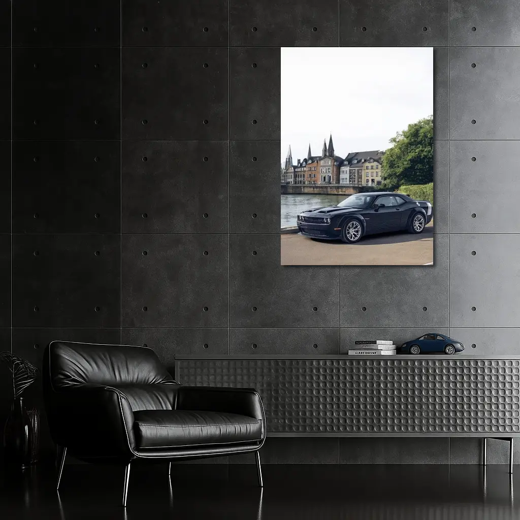 Dodge Challenger Black Muscle Car European City – Wall Art