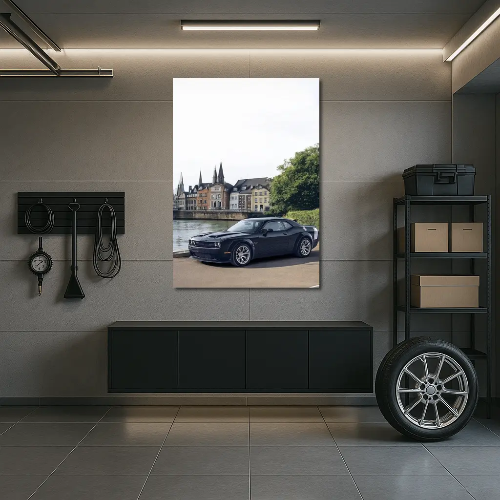 Dodge Challenger Black Muscle Car European City – Wall Art