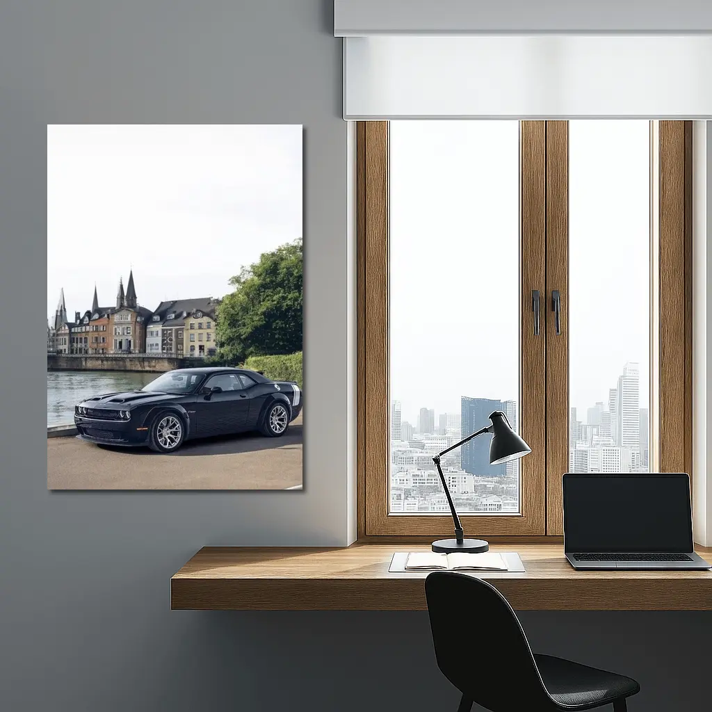 Dodge Challenger Black Muscle Car European City – Wall Art