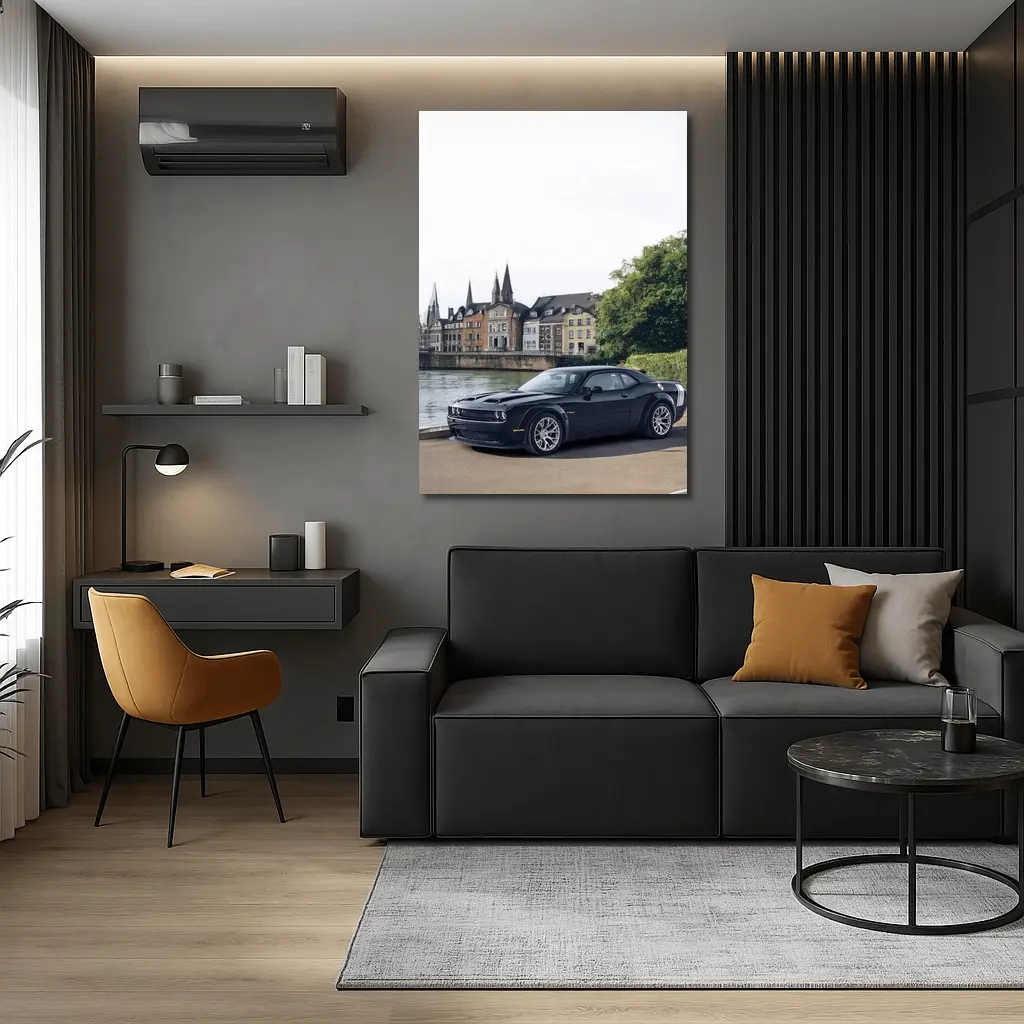 Dodge Challenger Black Muscle Car European City – Wall Art