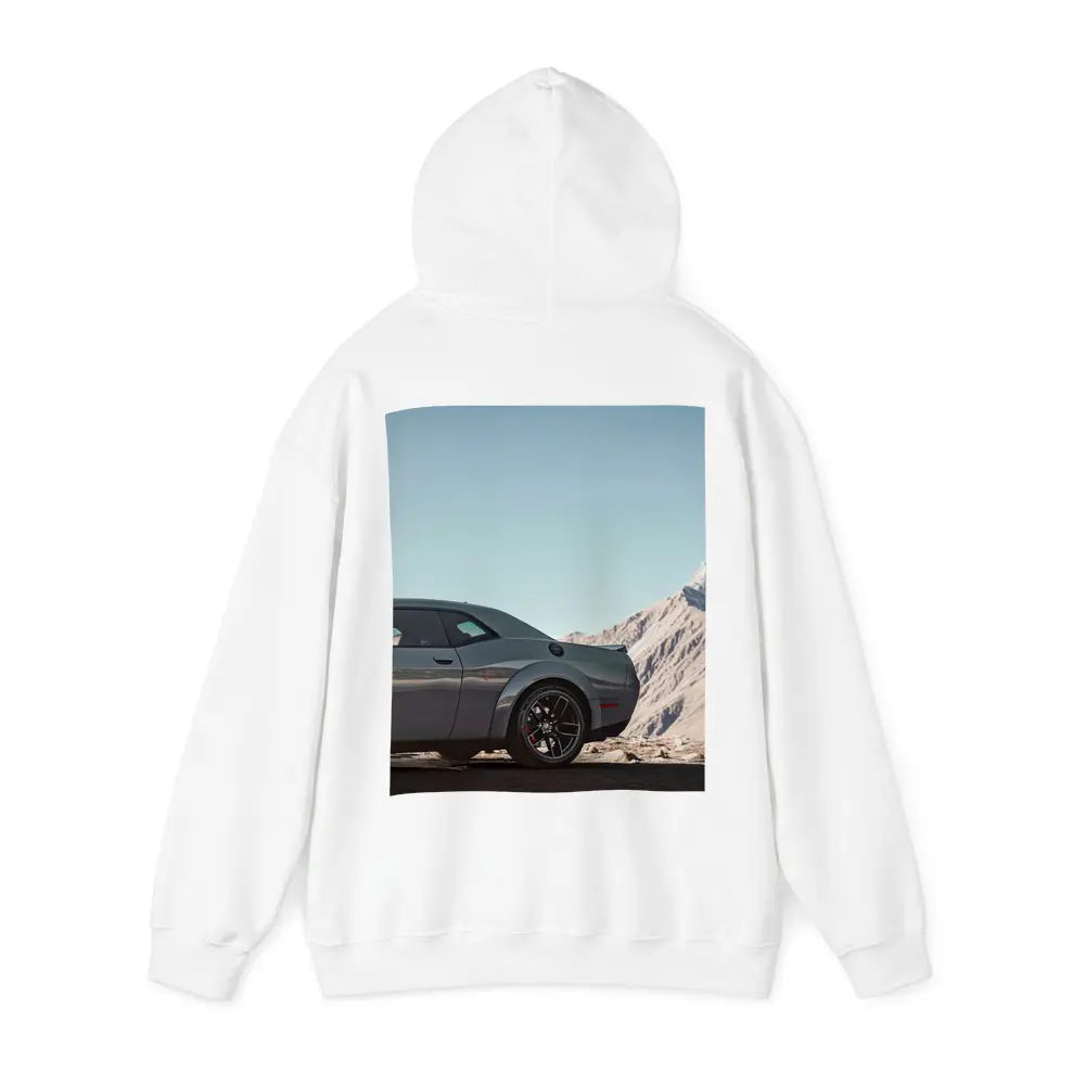 Dodge Challenger Gray Muscle Car Mountain Background – Hoodies