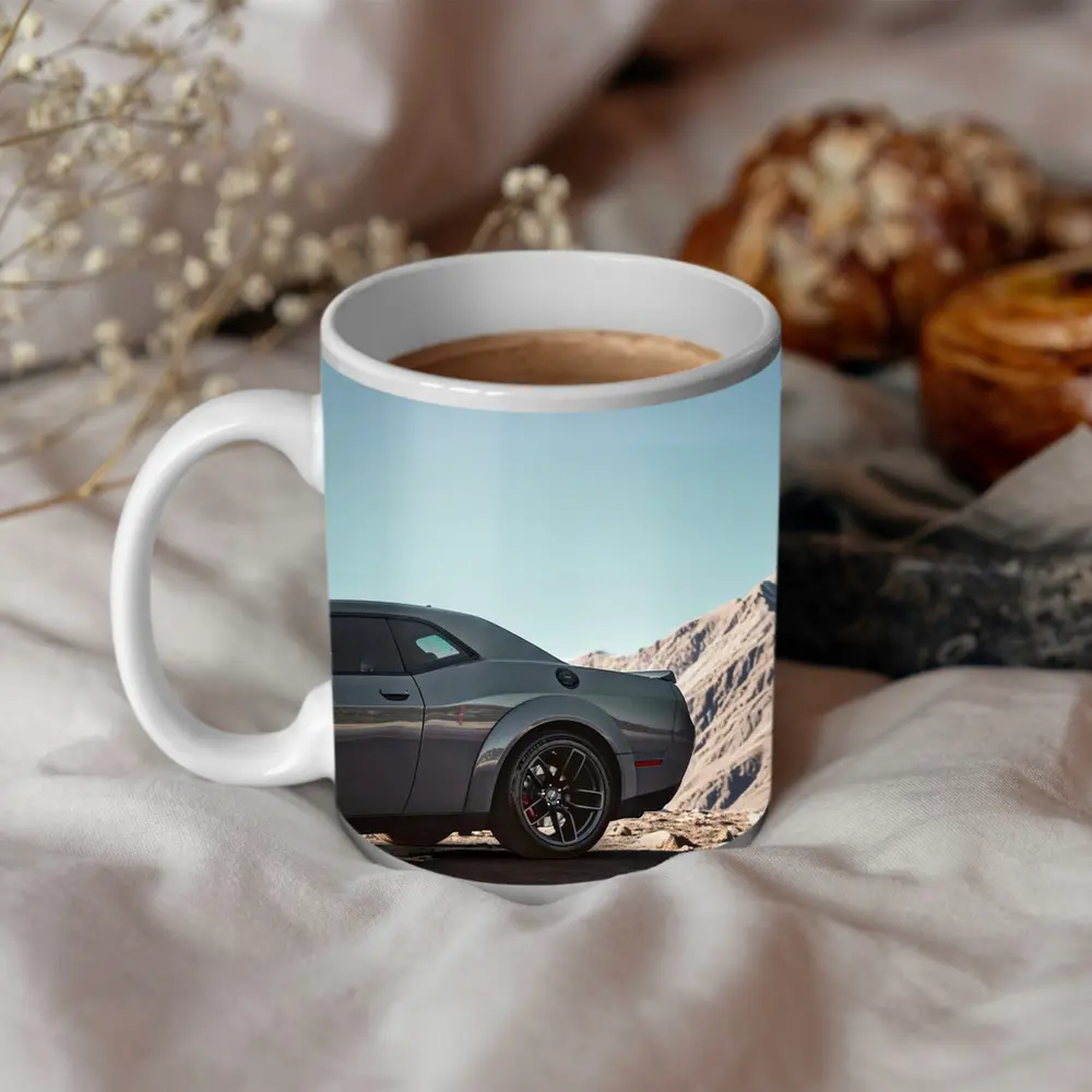Dodge Challenger Gray Muscle Car Mountain Background – Mugs