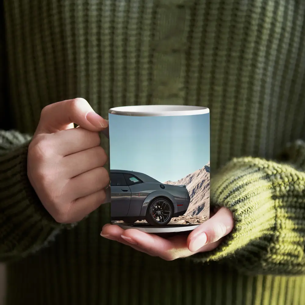 Dodge Challenger Gray Muscle Car Mountain Background – Mugs