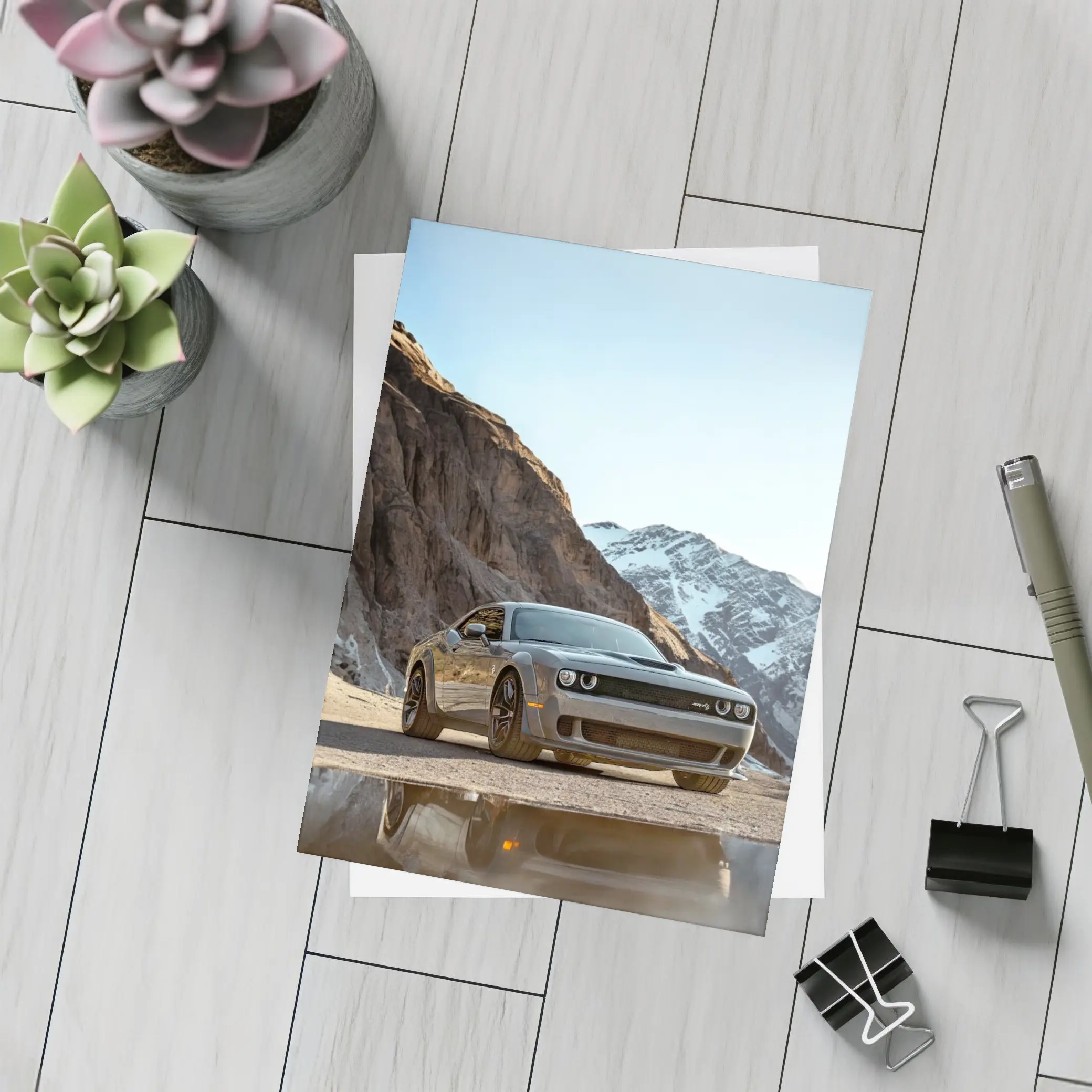 Dodge Challenger SRT Mountain Snowy Backdrop – Postcards