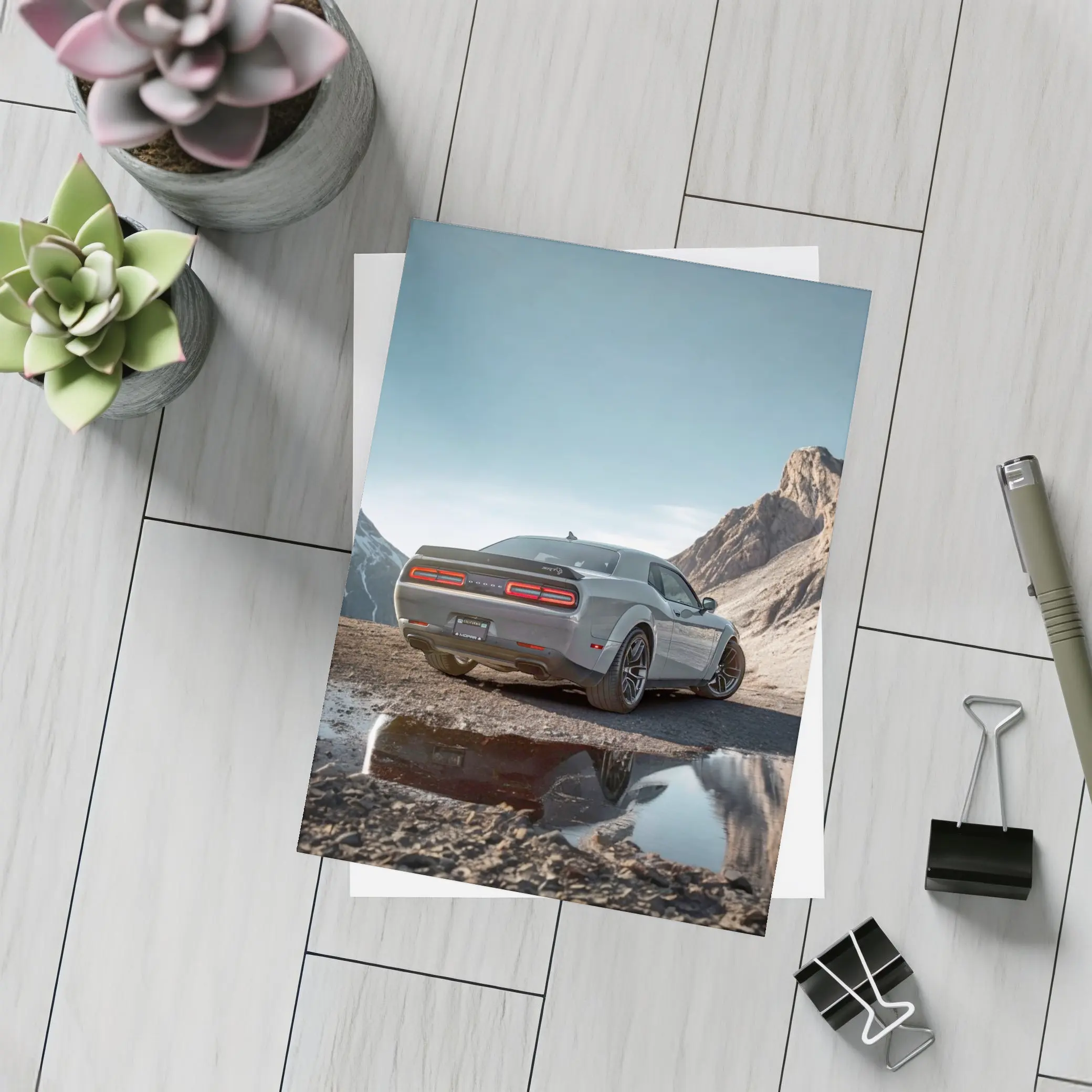 Dodge Challenger Hellcat Mountain Rocky Landscape – Postcards