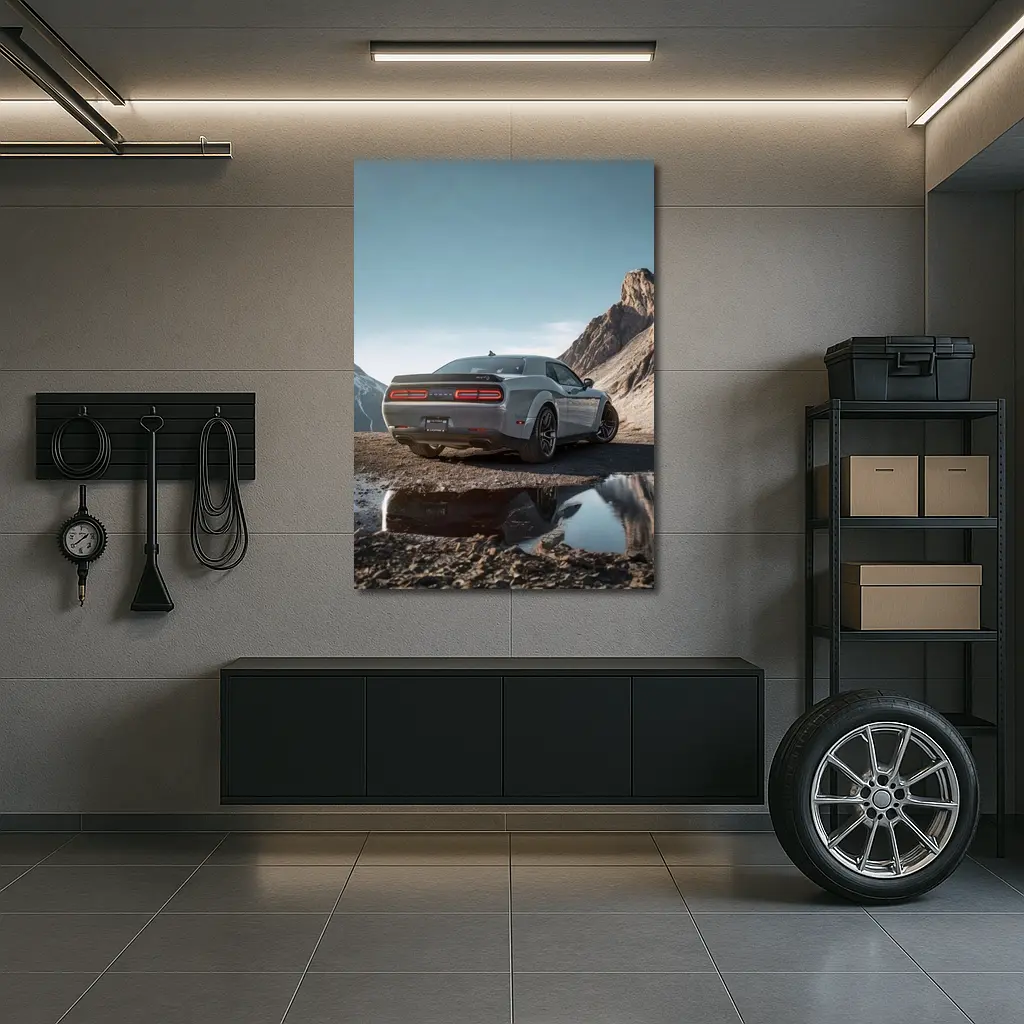 Dodge Challenger Hellcat Mountain Rocky Landscape – Wall Art