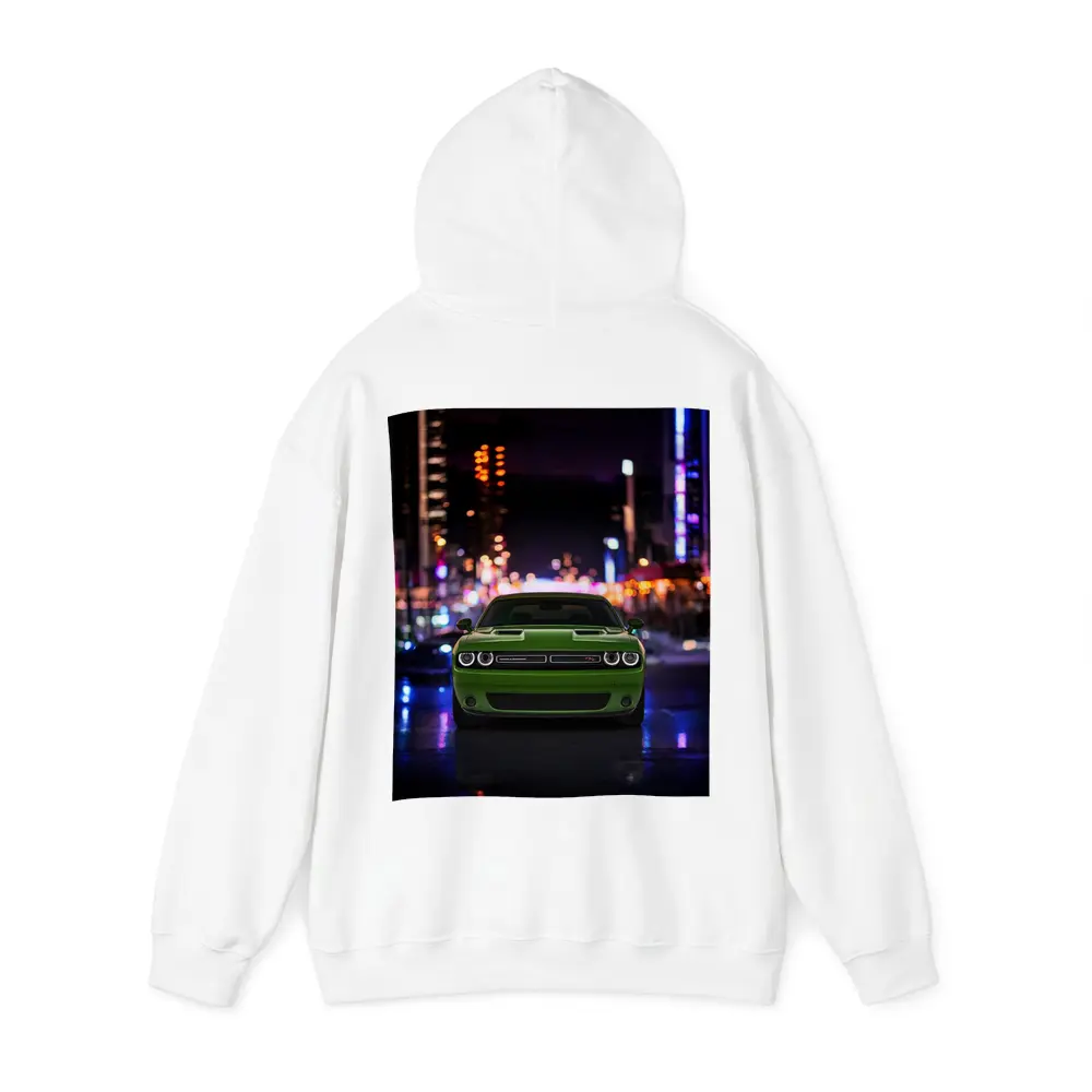 Dodge Challenger Green Front View Night City – Hoodies