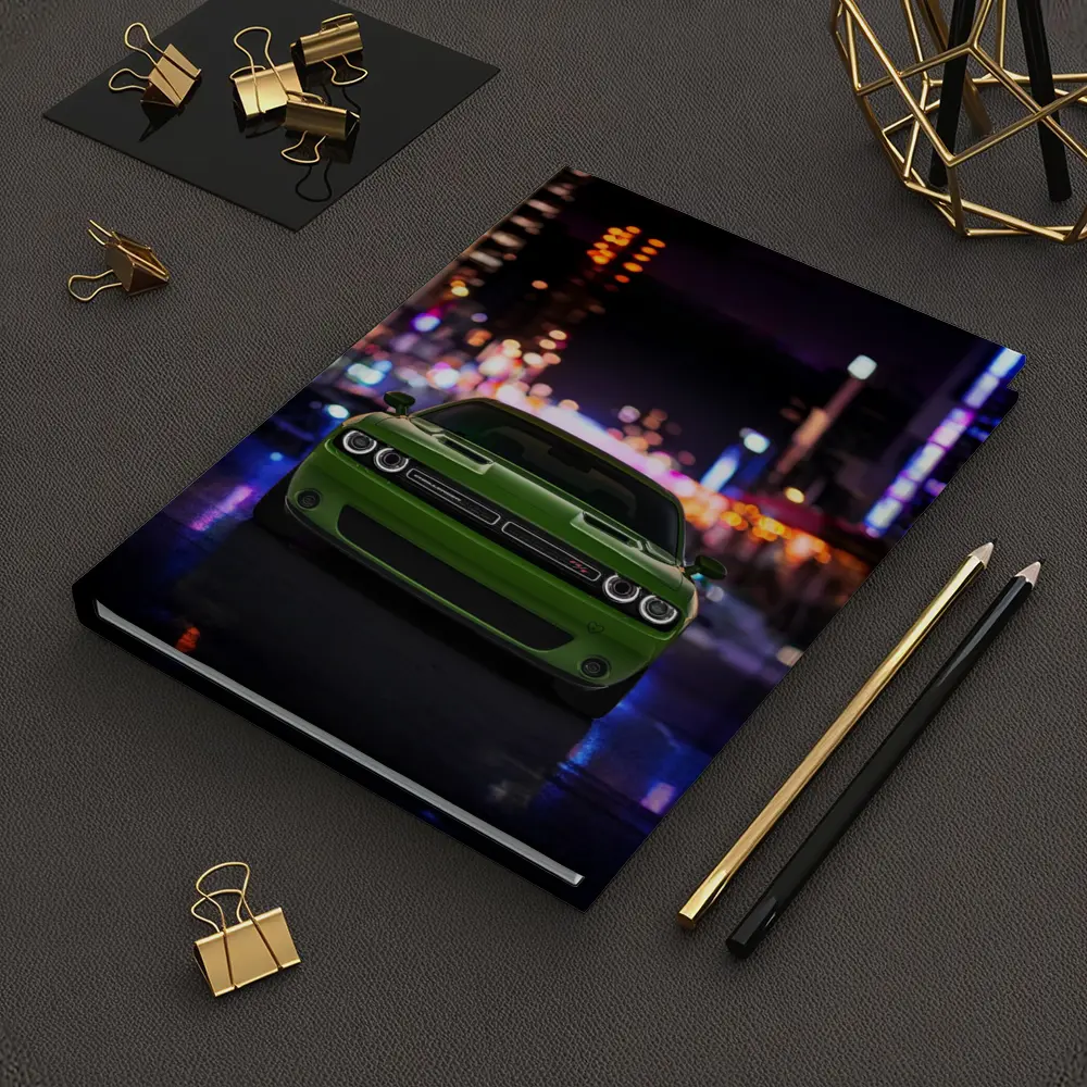 Dodge Challenger Green Front View Night City – Notebooks