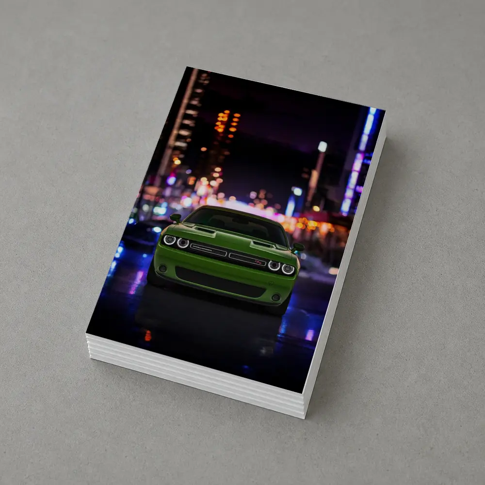 Dodge Challenger Green Front View Night City – Postcards