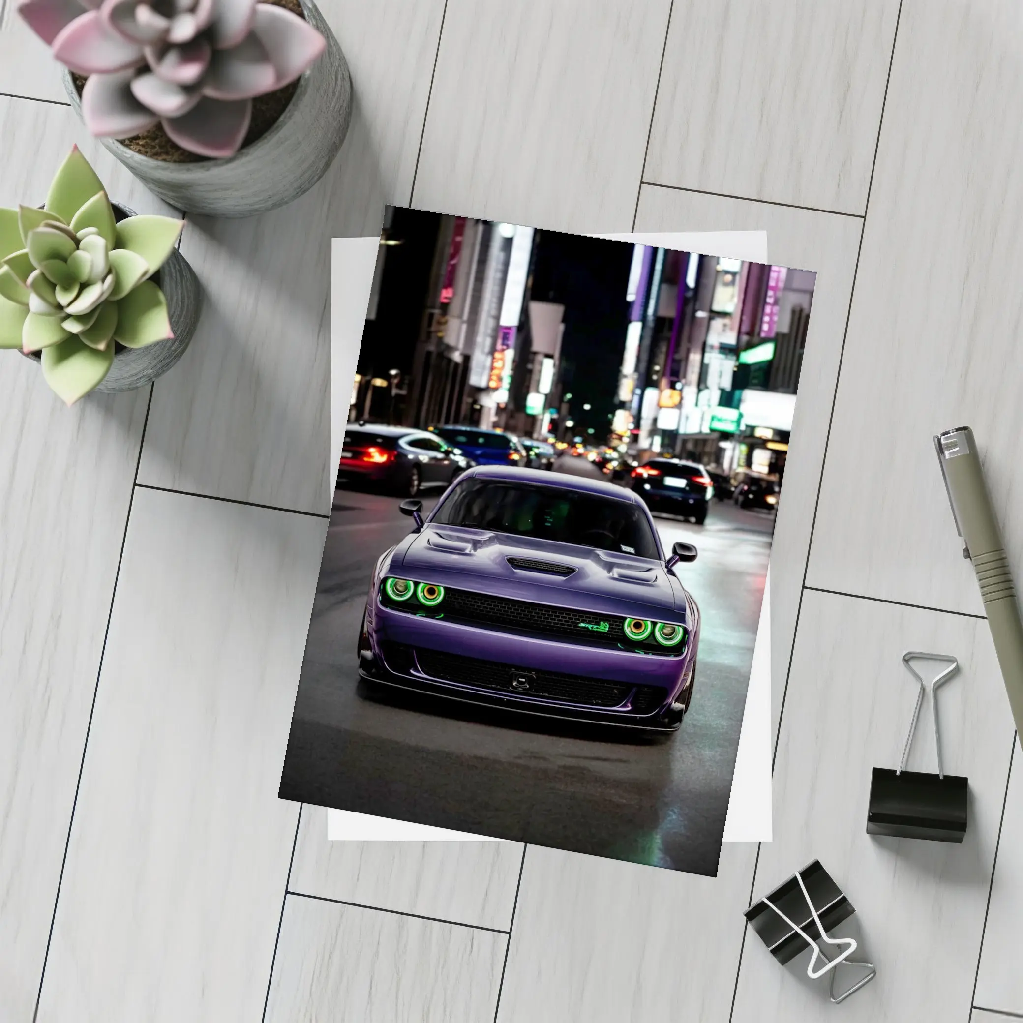 Dodge Challenger SRT Purple Night City Street – Postcards