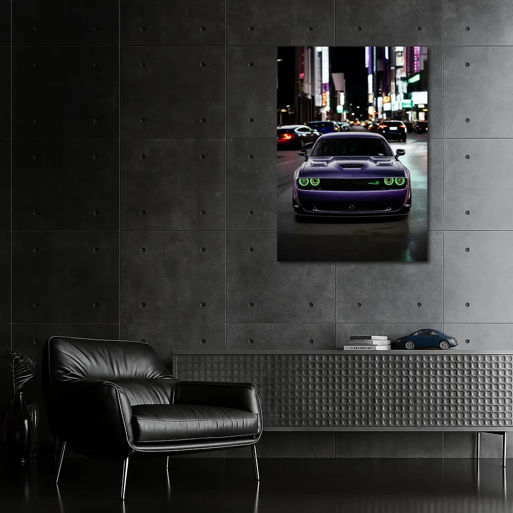 Dodge Challenger SRT Purple Night City Street – Wall Art