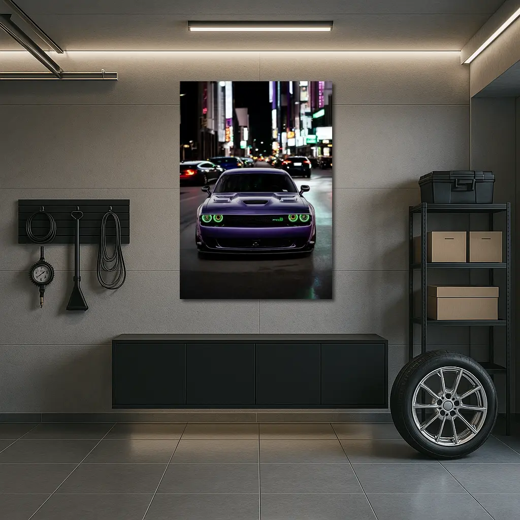 Dodge Challenger SRT Purple Night City Street – Wall Art